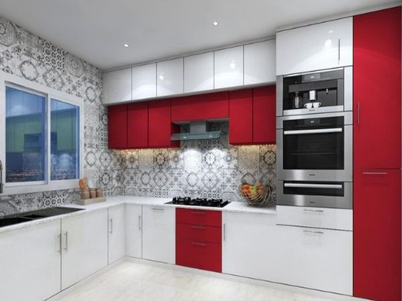 L-shaped modular kitchen design by Homzelite.