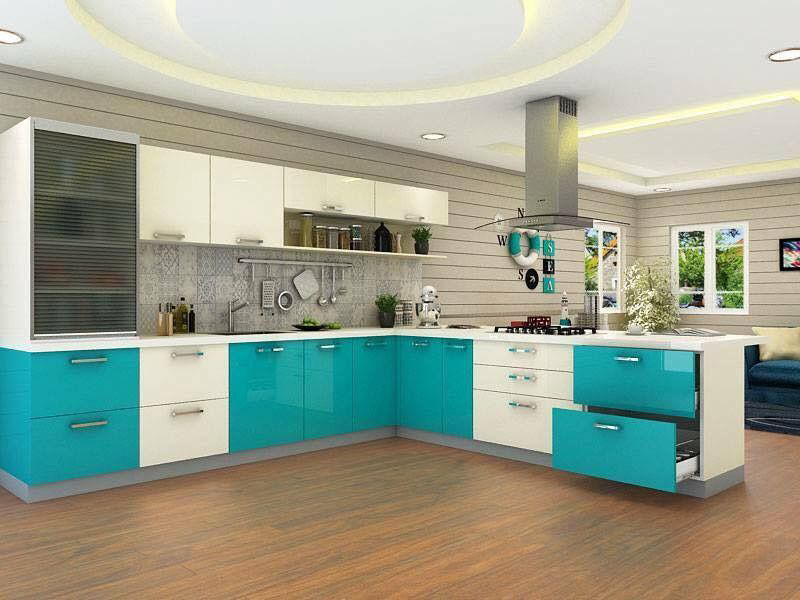 Modern Meadow Green L-Shaped Modular Kitchen design